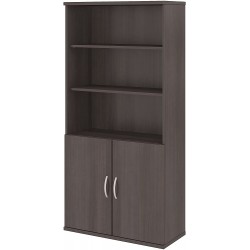 Bush Business Furniture Studio C 5 Shelf Bookcase with Doors in Storm Gray