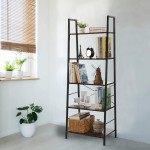 CHADIOR Ladder Bookshelf 5-Tier Industrial Freestanding Tall Wooden and Metal Frame Shelf Narrow Etagere Bedroom and Living Room Easy Assembly Bookcases Rustic Brown