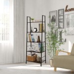 CHADIOR Ladder Bookshelf 5-Tier Industrial Freestanding Tall Wooden and Metal Frame Shelf Narrow Etagere Bedroom and Living Room Easy Assembly Bookcases Rustic Brown