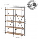 FATORRI 5 Tier Industrial Bookshelf Rustic Wood Etagere Bookcase Metal Tall Book Shelf with Open Shelving Unit Rustic Oak 51 Inch Wide