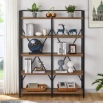 FATORRI 5 Tier Industrial Bookshelf Rustic Wood Etagere Bookcase Metal Tall Book Shelf with Open Shelving Unit Rustic Oak 51 Inch Wide