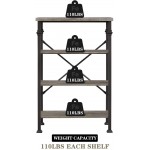 Hombazaar 4-Tier Industrial Bookcases Vintage Open Etagere Bookshelf Multi-Functional Shelf Units for Collection Grey Oak