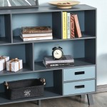 HOMCOM 3-Tier Child Bookcase Open Shelves Cabinet Floor Standing Cube Storage Organizer with Drawers Dark Blue