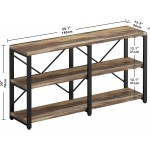 IRONCK Bookshelf Double Wide 3 Tier Rustic Bookcases Wood and Metal Bookshelves Book Shelves for Home Office Decor Display