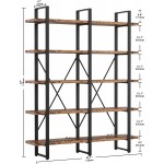 IRONCK Industrial Bookshelf and Bookcase Double Wide 5 Tier Large Open Shelves Wood and Metal Bookshelves for Home Office Furniture Easy Assembly Rustic Brown