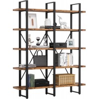 IRONCK Industrial Bookshelf and Bookcase Double Wide 5 Tier Large Open Shelves Wood and Metal Bookshelves for Home Office Furniture Easy Assembly Rustic Brown