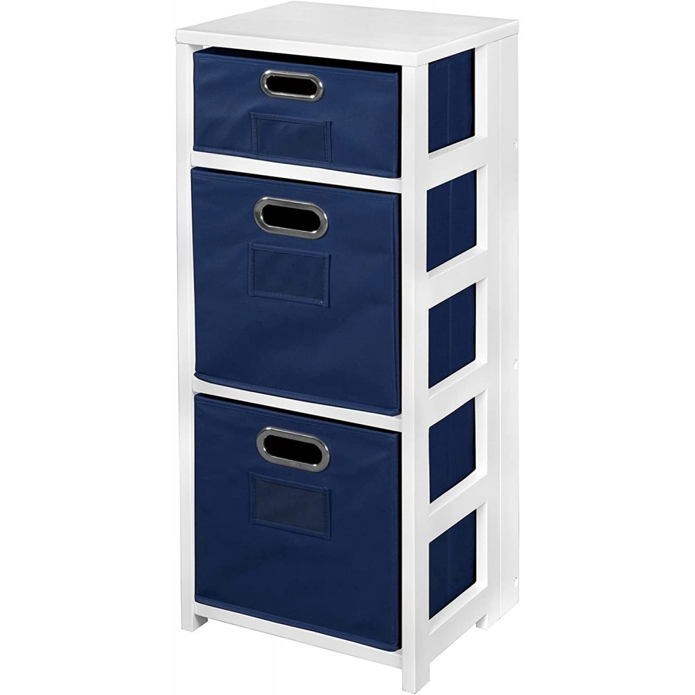 Regency Flip Flop 34 in Square Folding Bookcase with Folding Fabric Bins- White Blue