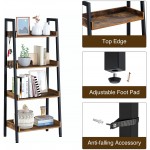 Rolanstar Ladder Bookshelf with 3 Hooks 4 Tier Ladder Shelf Industrial Bookcases Freestanding Display Plant Shelves with Metal Frame for Living Room Small Space Rustic Brown