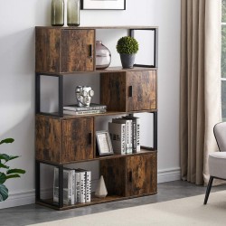 SHOCOKO 5 Tier Bookcase Rustic Bookshelf with Storage Cabinet Metal and Wood Book Shelving Display Shelf Rustic Brown