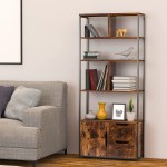 SUAYLLA Industrial Bookshelf Bookcase with Open Back 5 Tier Free Standing Storage Organizer Display Book Shelf with 2 Drawers and Cabinet for Living Room Bedroom Kitchen Rustic Brown