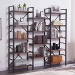 SUPERJARE Triple Wide 5-Tier Bookshelf Rustic Industrial Style Book Shelf Wood and Metal Bookcase Furniture for Home & Office Vintage Brown