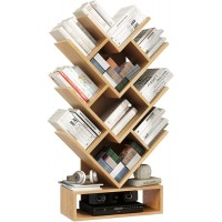 Tree Bookcase 5 Tier Rustic Tree Bookshelf Rustic Wood Book Tree for CDs Movies Books Free Standing Shelf for Living Room Bedroom Home Office Oak