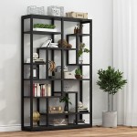 Tribesigns Black Bookcase Bookshelf Storage Rack Standing Shelf Staggered Bookcase Display Shelf Organizer Storage Unit with Open Shelves Iron Tube Frame for Home Living Room Bedroom Office
