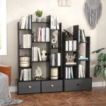 Unikito Bookshelf with Drawer Free Standing Bookcase with Storage Open Book Shelf Organizer Industrial 7 Open Book Shelves Display Wood Book Case for Bedroom Living Room Home Office Black