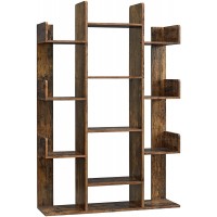 VASAGLE Bookshelf Tree-Shaped Bookcase with 13 Storage Shelves Rounded Corners 33.9 L x 9.8 W x 55.1 H Rustic Brown ULBC67BXV1