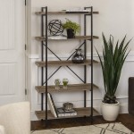Walker Edison 5 Shelf Industrial Wood Metal Bookcase Tall Bookshelf Storage Home Office 68 Inch Driftwood
