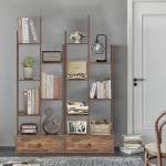 WEENFON Unique Bookcase with 1 Large Drawer Tree-Shaped Bookshelf with 7 Storage Shelves Open Standing Bookshelf for Bedroom Living Room Office Rustic Brown