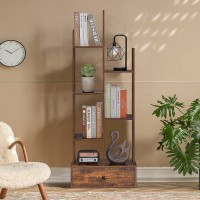 WEENFON Unique Bookcase with 1 Large Drawer Tree-Shaped Bookshelf with 7 Storage Shelves Open Standing Bookshelf for Bedroom Living Room Office Rustic Brown