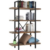 Wood Bookshelf,Storage Industrial Bookcase FreeStanding Modern Bookshelf Unit with Metal Frame for Home Office Living Room 4-Tier