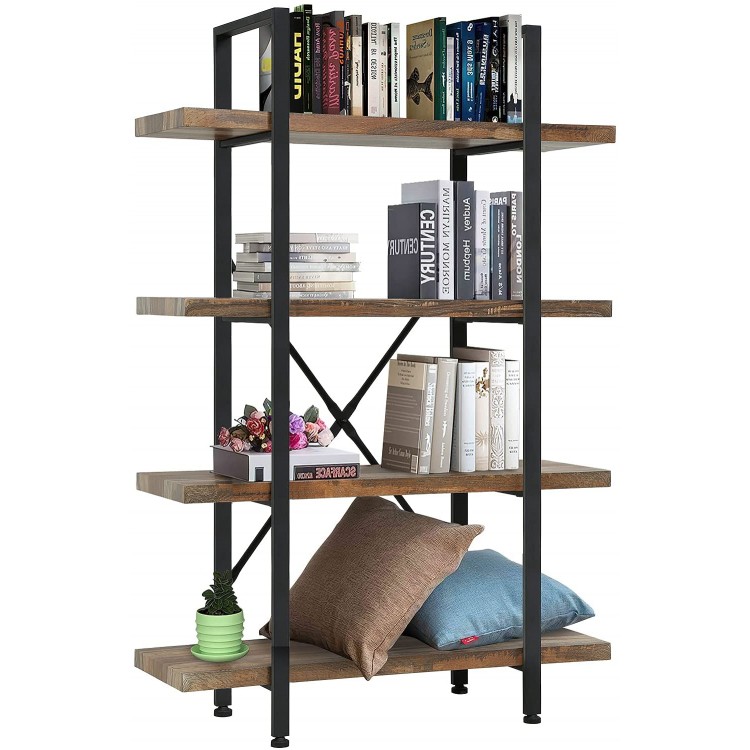 Wood Bookshelf,Storage Industrial Bookcase FreeStanding Modern Bookshelf Unit with Metal Frame for Home Office Living Room 4-Tier