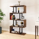 YITAHOME 5-Tier Bookshelf S-Shaped Z-Shelf Bookshelves and Bookcase Industrial Freestanding Multifunctional Decorative Storage Shelving for Living Room Home Office Retro Brown