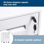 3 Drawer File Cabinet with Lock Metal Filling Cabinets for Office Home Small Handle Rolling Mobile File Cabinets for Legal Letter on Wheels Under Desk Design White B INTERGREAT