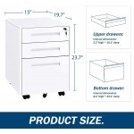 3 Drawer File Cabinet with Lock Metal Filling Cabinets for Office Home Small Handle Rolling Mobile File Cabinets for Legal Letter on Wheels Under Desk Design White B INTERGREAT