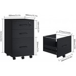 3 Drawer Wood Mobile File Cabinet Under Desk Storage Drawers Small File Cabinet for Home Office Black