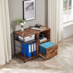 AMOSIC File Cabinet with Drawer Printer Stand with Open Storage Shelves for Home Office Office Filing Cabinet with Wheels for Letter Sized Documents Rustic Brown
