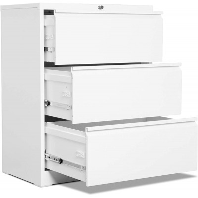 AOBABO 3 Drawer Lateral File Cabinet with Lock White 28.25'' W Letter Legal A4 Size Metal Storage Cabinet,Locking File Cabinet for Office,Folding Type Screwless Design,Assembly Required