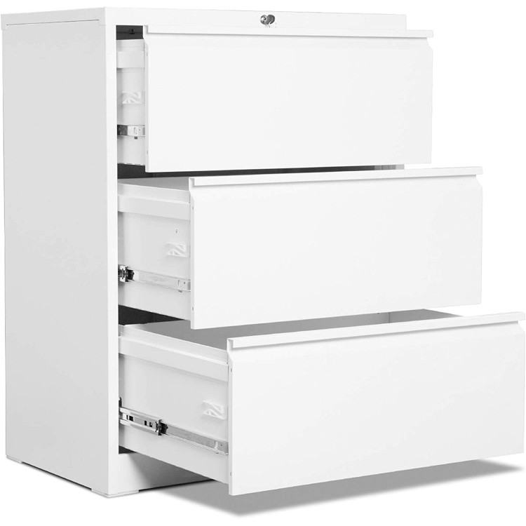 AOBABO 3 Drawer Lateral File Cabinet with Lock White 28.25'' W Letter Legal A4 Size Metal Storage Cabinet,Locking File Cabinet for Office,Folding Type Screwless Design,Assembly Required