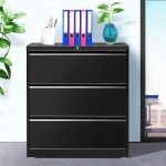 Black Lateral File Cabinet with Lock 3 Drawer Lateral Filing Cabinet for Legal Letter A4 Size Locking Wide File Cabinet for Home Office Metal