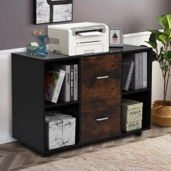 comfortfa Office Storage Cabinet with Drawers,Small Storage Cabinet with Wheels,Rustic Wood Cabinet,Printer Desk Stand with Storage,File Cabinet Lateral for Home Office