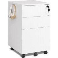 DEVAISE 3 Drawer Rolling File Cabinet with Lock Wood Under Desk Filing Cabinet fits Letter Legal A4 Size for Home Office White