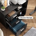 DEVAISE 3-Drawer Wood File Cabinet Mobile Lateral Filing Cabinet Printer Stand with Open Storage Shelves for Home Office Black