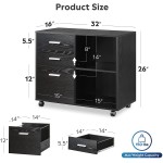 DEVAISE 3-Drawer Wood File Cabinet Mobile Lateral Filing Cabinet Printer Stand with Open Storage Shelves for Home Office Black