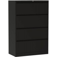 Fesbos Lateral File Cabinet with Lock 4 Drawer Large Metal Filing Cabinet,Home Office Lockable Storage Cabinet for Hanging Files Letter Legal F4 A4 Size-Assembly RequiredBlack