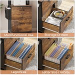 Itaar 2 Drawer File Cabinet Filing Cabinet with with Lock fits Letter Legal A4 Size File Cabinets for Home Office with Storage Bag Open Shelf and Hook Rustic Brown