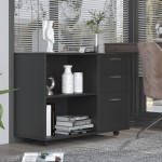 Large Wood File Cabinet with 3 Drawer Mobile Lateral Filing Cabinets with Rolling Wheel Printer Stand with Open Storage Shelves Home Office File Cabinets Black