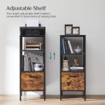 SONGMICS File Cabinet Vertical Filing Cabinet Office Cabinet with Compartments and Drawer Steel Storage Cabinet for Office Study Living Room Rustic Brown and Black UOMC301B01