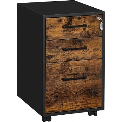 SONGMICS Mobile File Cabinet Office Filing Cabinet with Wheels and Lock for A4 Legal Letter Sized Documents Hanging File Folders Industrial Rustic Brown and Black UOFC110B01V1