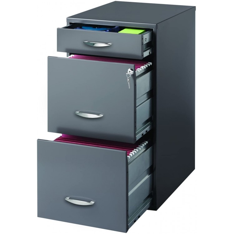 Space Solutions 3 Drawer Metal File Cabinet with Pencil Drawer Charcoal