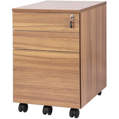 TOPSKY 3 Drawers Wood Mobile File Cabinet Fully Assembled Except Casters Oak Brown