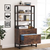 Tribesigns 2 Drawer Vertical File Cabinet with Lock & Bookshelf Letter Size Large Modern Filing Cabinet Printer Stand with Open Storage Shelves for Home Office Dark Brown