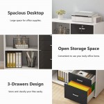 Tribesigns 3 Drawer Wood File Cabinets with Lock Large Modern Lateral Mobile Filing Cabinets Printer Stand with Wheels Open Storage Shelves for Home Office White