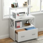 Tribesigns Lateral File Cabinet Modern Filing Cabinet with 1 Large Drawer Printer Stand with 3 Open Storage Shelves for Home Office White