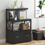 Tribesigns Lateral File Cabinet Modern Filing Cabinet with 1 Large Drawer Printer Stand with 3 Open Storage Shelves for Home Office Black