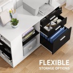 YITAHOME Mobile Wood File Cabinet with Lock 3 Drawer Lateral Filing Cabinet with Open Side Storage Shelves Printer Stand Storage Cabinet Fits Letter A4 Size for Home Office Black & White
