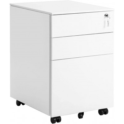 Zakamaur 3 Drawer File Cabinet Metal Locking Filing Cabinet Under Desk with Wheels for Office Home Fully Assembled Except Casters White