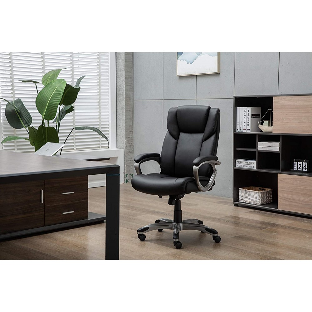 Basics High-Back Bonded Leather Executive Office Computer Desk Chair Black 6ft
